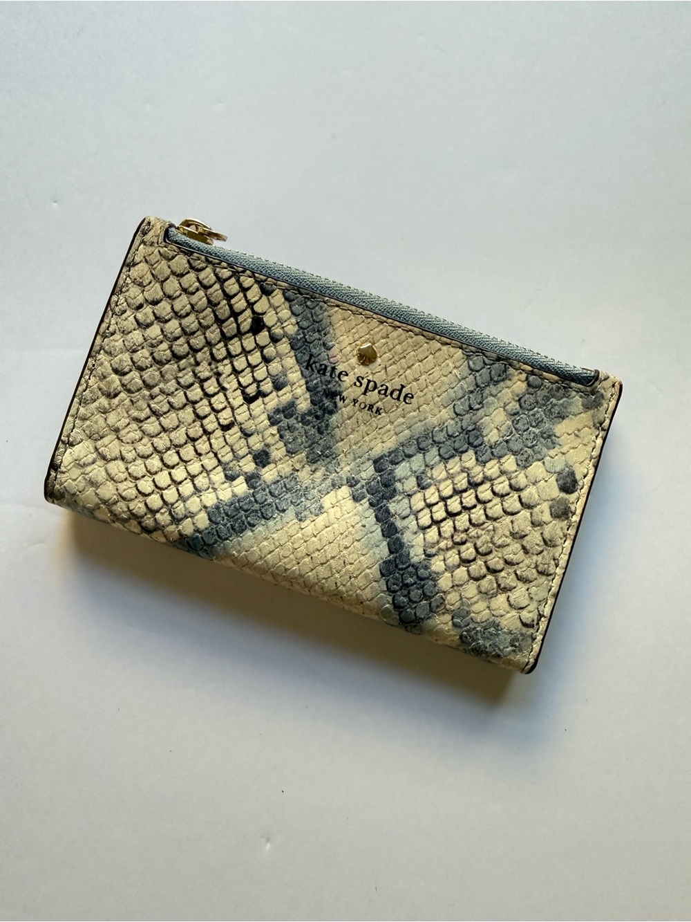 kate spade Cream and Gray Snake Embossed Small Zip Wallet
